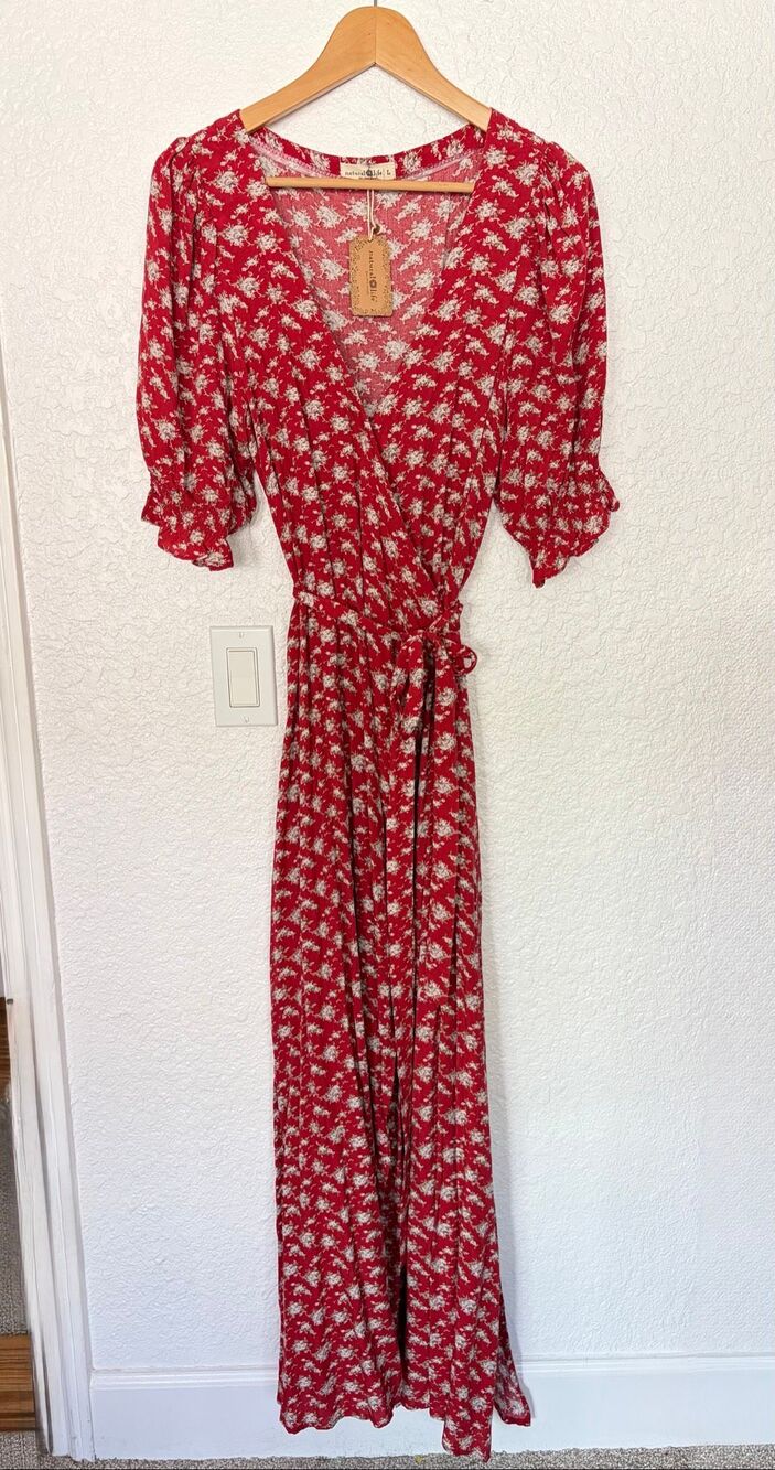 Natural Life Sophia Ditsy Floral Boho Wrap Maxi Dress in Red Size L - Picture 4 of 12